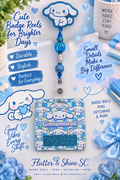 Cinnamoroll Beaded Badge Reel – Blue Glitter Character Topper