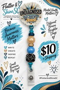 Undiagnosed But Everyone Knows badge reel with teal, blue, gold-tone and black beads and clear clip; background graphics excluded