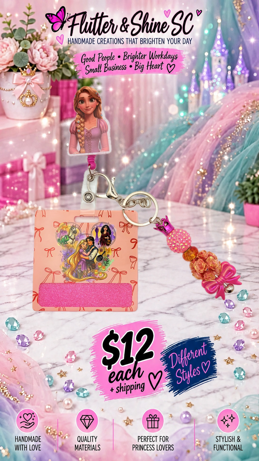 Rapunzel Tangled Badge Reel Buddy & Keychain set