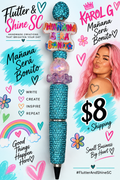 Turquoise sparkling beaded pen with Mañana Será Bonito accent; person and background graphics are not included