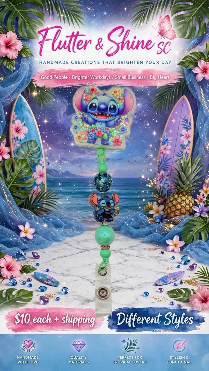 Stitch Floral Beaded Badge Reel