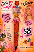 Red-orange rhinestone pen with Mañana Será Bonito accent, red topper and pink decorative bead; background graphics excluded