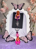 Rapunzel Pink Badge Reel with Beaded Keychain Charm