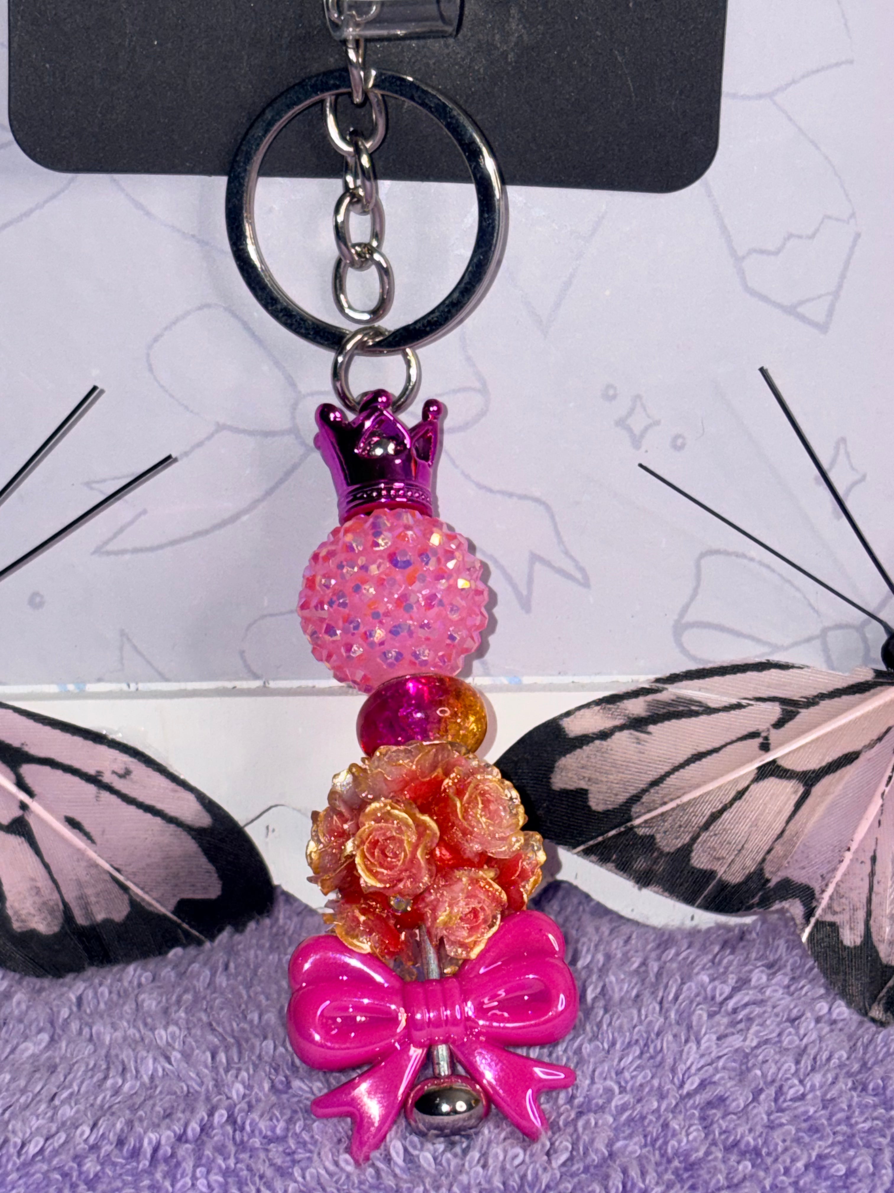 Rapunzel Pink Badge Reel with Beaded Keychain Charm