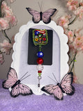 Puerto Rico Glitter Badge Reel with Beaded Charm
