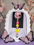 Cute Teacher Pink Dumpling Badge Reel with Beaded Bow Charm