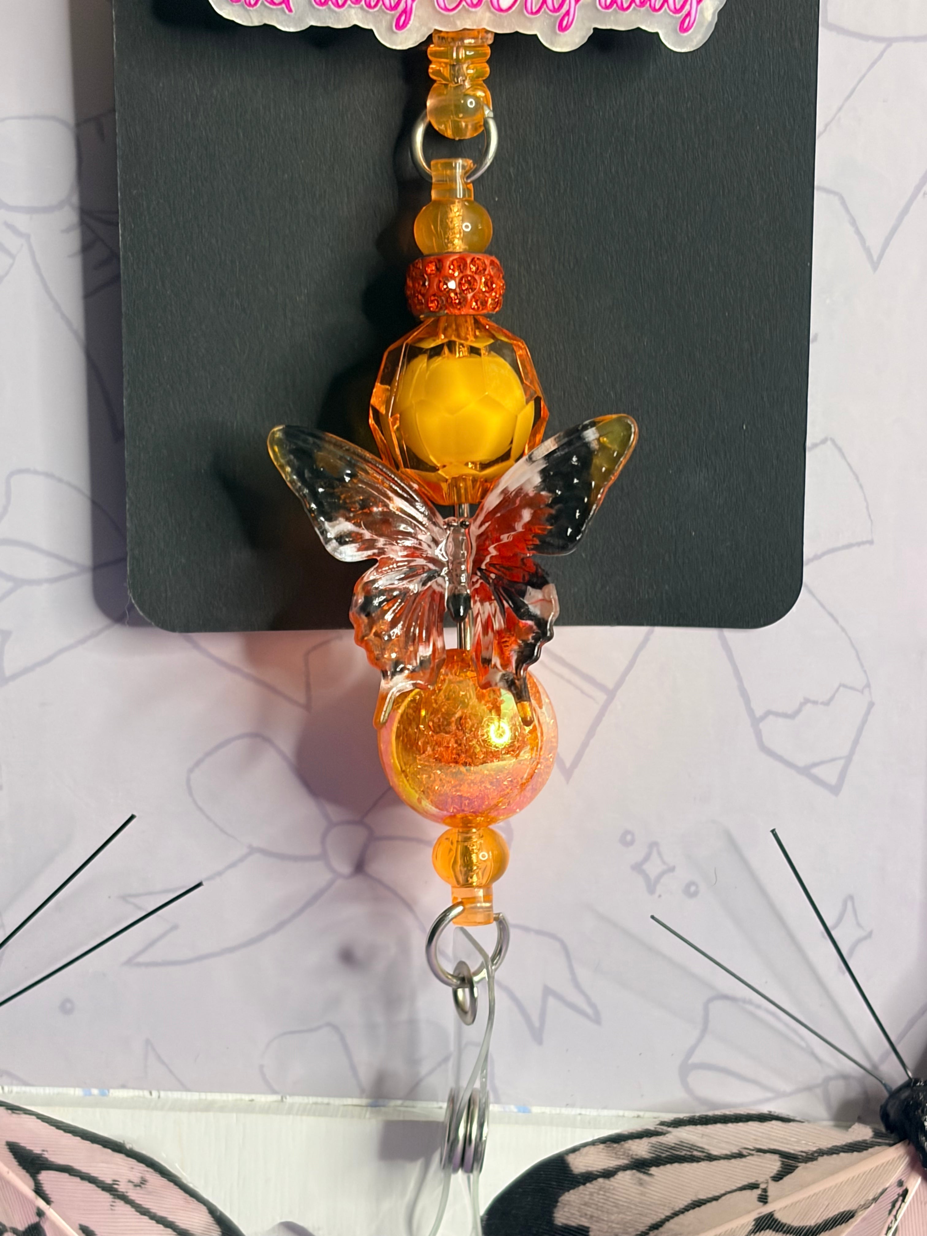 Nurse Mode All Day Every Day Badge Reel with Butterfly Beaded Charm
