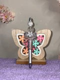 AB Rhinestone Beaded Pen with Crystal Bow & Flower Topper