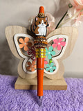 Kawaii Kitty Cat Rhinestone Beaded Pen with Amber Crystal Topper