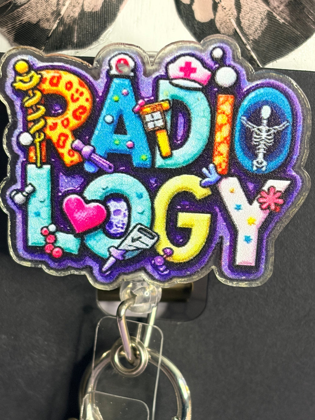 Radiology Badge Reel with Crown Star Crystal Keychain Charm