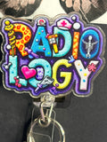 Radiology Badge Reel with Crown Star Crystal Keychain Charm
