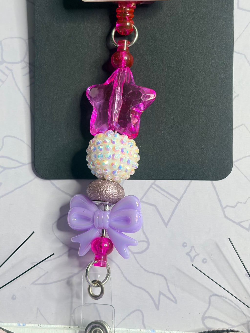 Rapunzel Princess Badge Reel with Purple & Pink Beaded Charm Strand