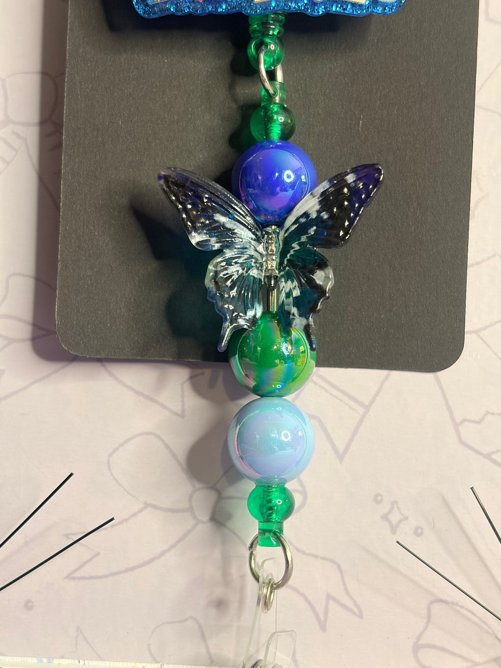 Pediatric Nurse Story Badge Reel with Crystal Butterfly & Beaded Charm Strand