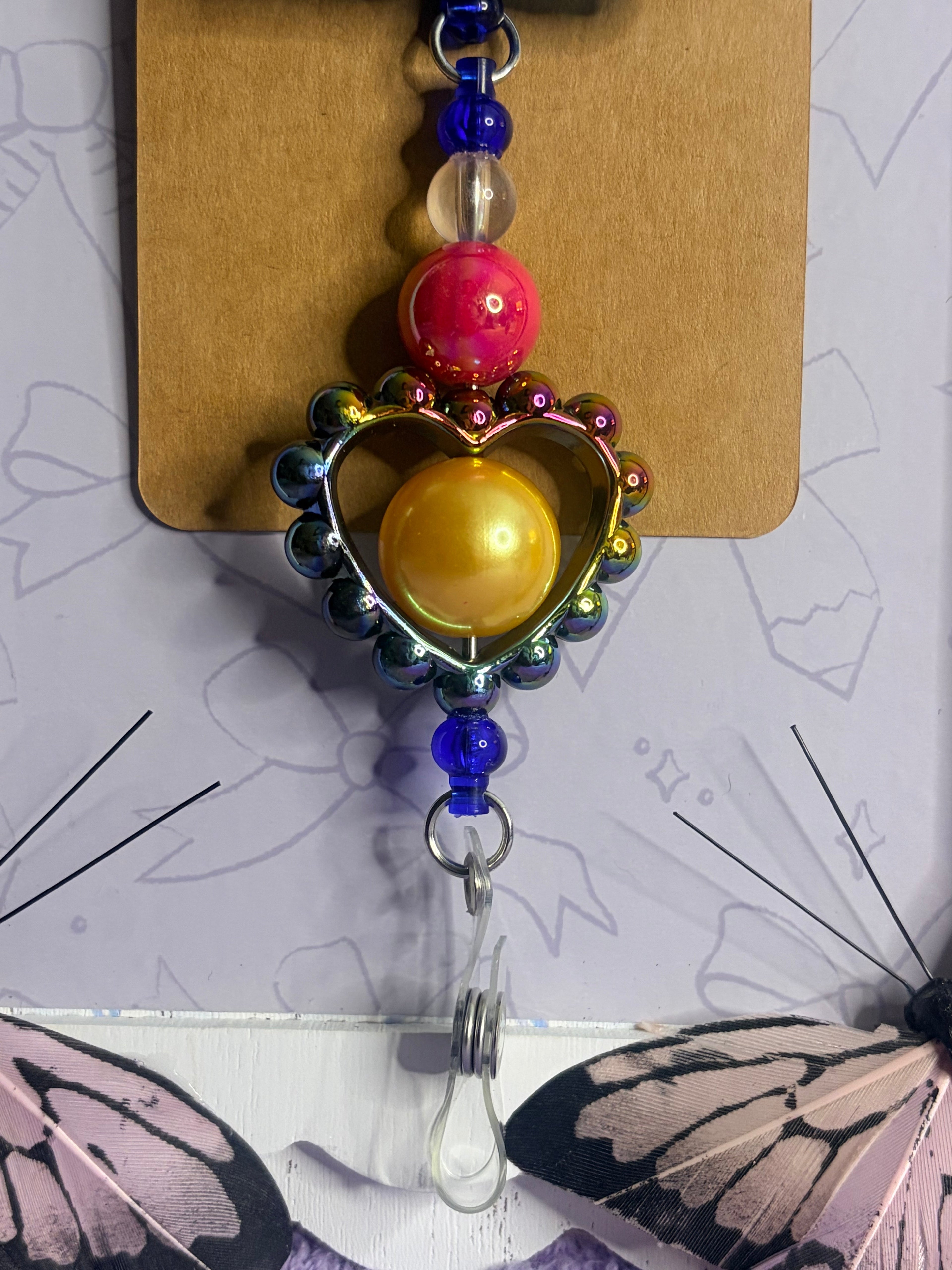 Pediatric Nurse Badge Reel – Beaded ID Holder with Heart Charm