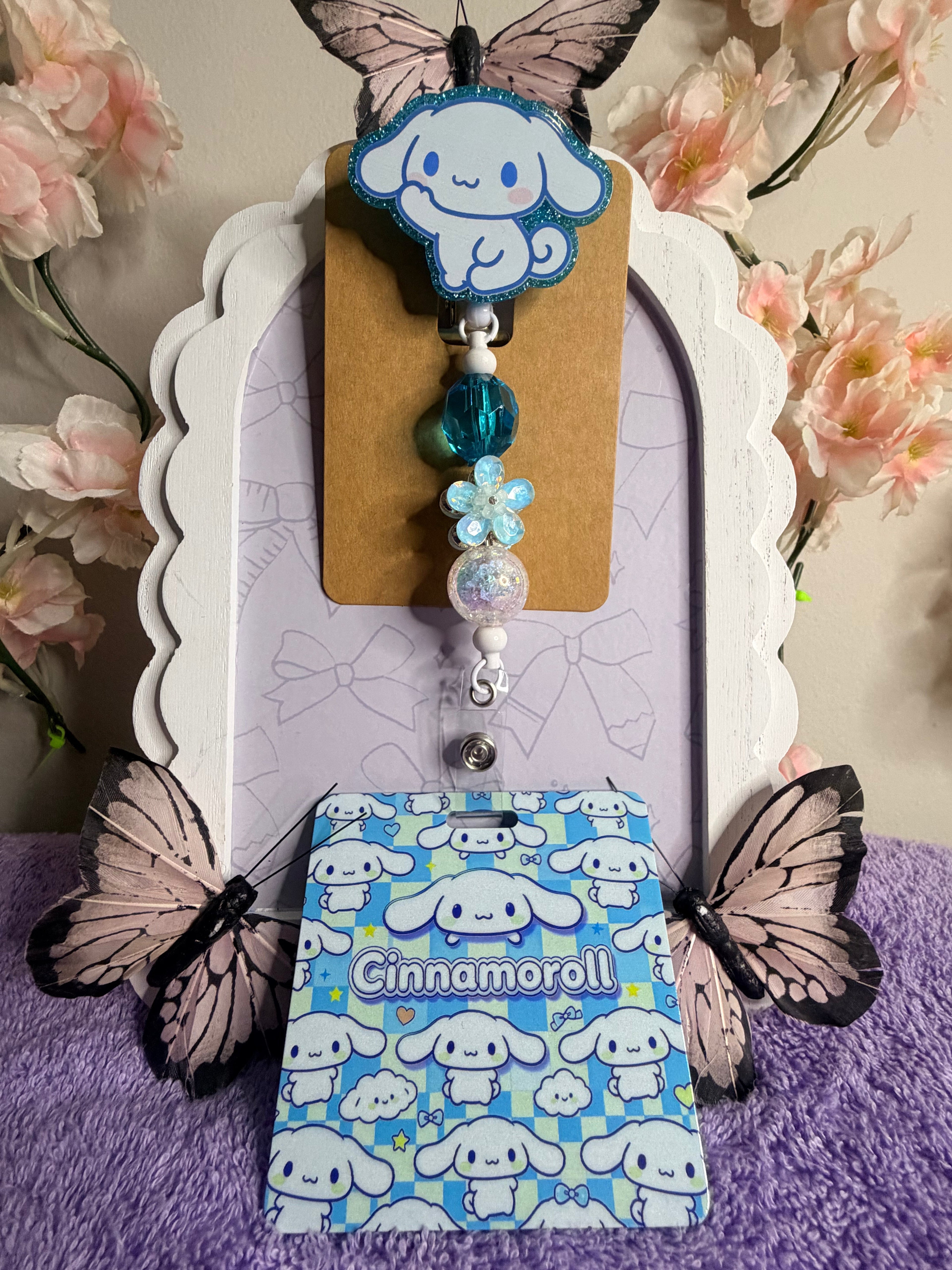 Cinnamoroll Badge Reel Set – Beaded ID Holder with Card Holder