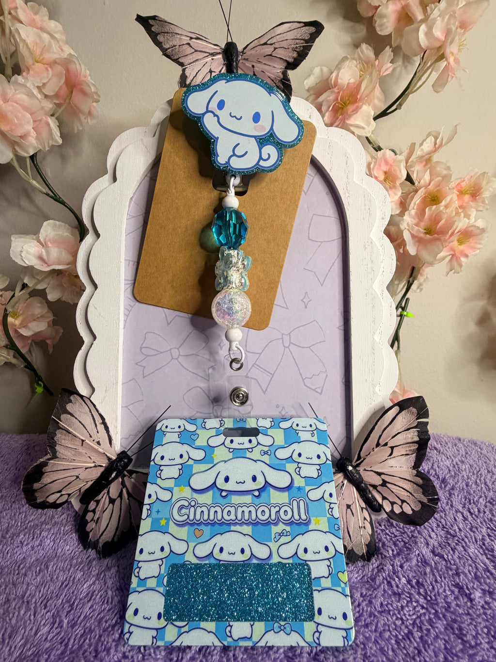 Cinnamoroll Badge Reel Set – Beaded ID Holder with Card Holder