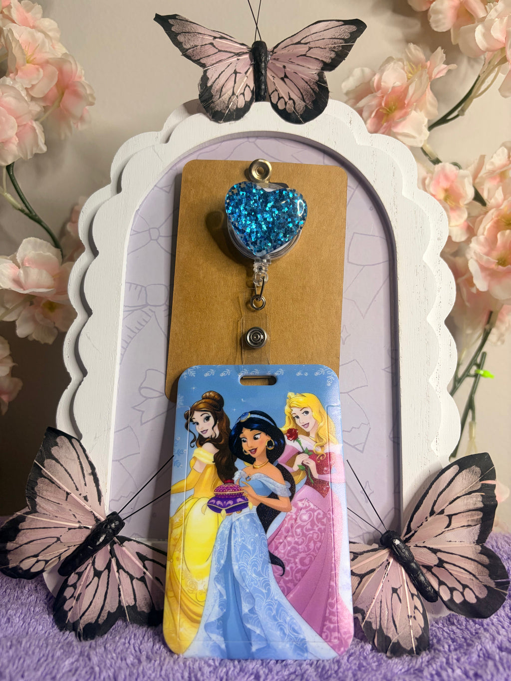 Disney Princess Badge Reel Set – Blue Glitter Heart Reel & Princess ID Card Holder