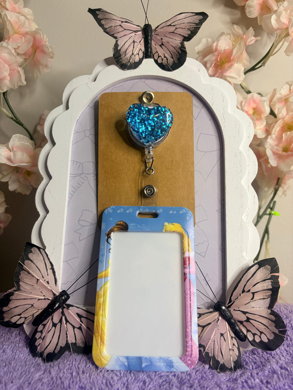 Disney Princess Badge Reel Set – Blue Glitter Heart Reel & Princess ID Card Holder