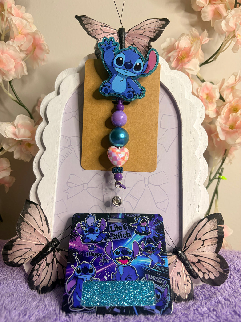 Stitch Beaded Badge Reel Set – Lilo & Stitch Retractable ID Holder with Card Sleeve