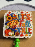 It's Fall Y'all Scarecrow Beaded Badge Reel – Autumn Retractable ID Holder with Pumpkin & Butterfly Beads