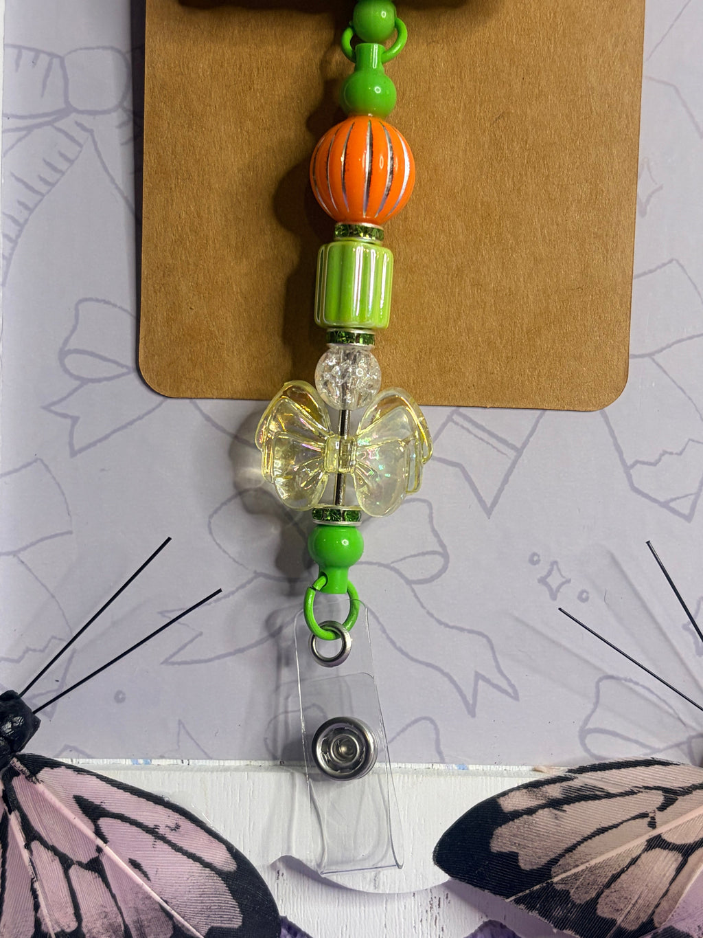 It's Fall Y'all Scarecrow Beaded Badge Reel – Autumn Retractable ID Holder with Pumpkin & Butterfly Beads