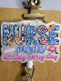 Nurse Mode All Day Every Day Beaded Badge Reel – Leopard Print Retractable ID Holder with Butterfly Charm & Pastel Beads