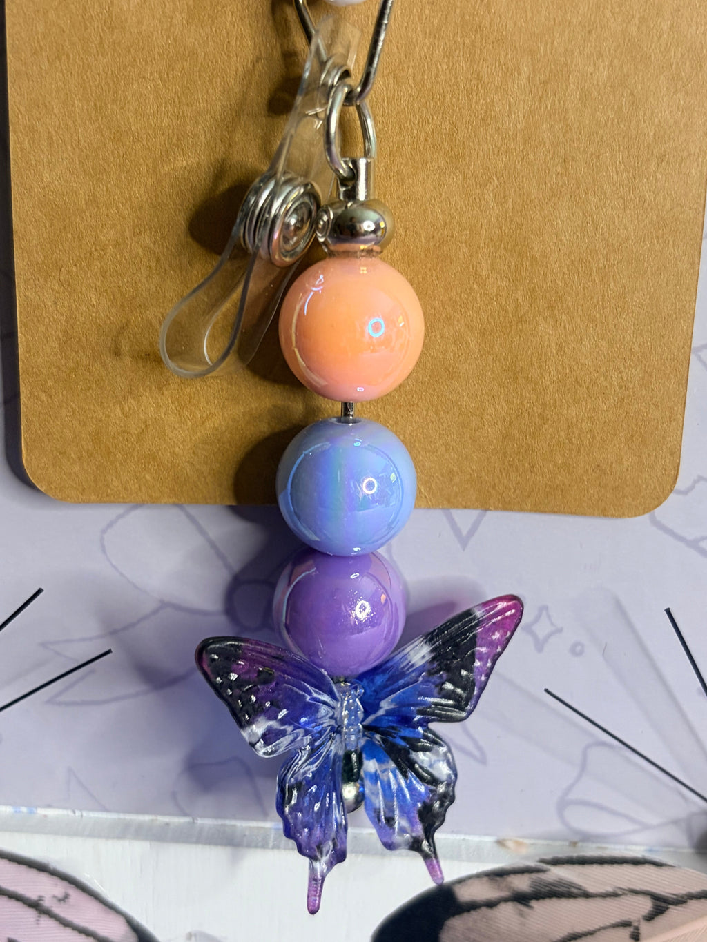Nurse Mode All Day Every Day Beaded Badge Reel – Leopard Print Retractable ID Holder with Butterfly Charm & Pastel Beads