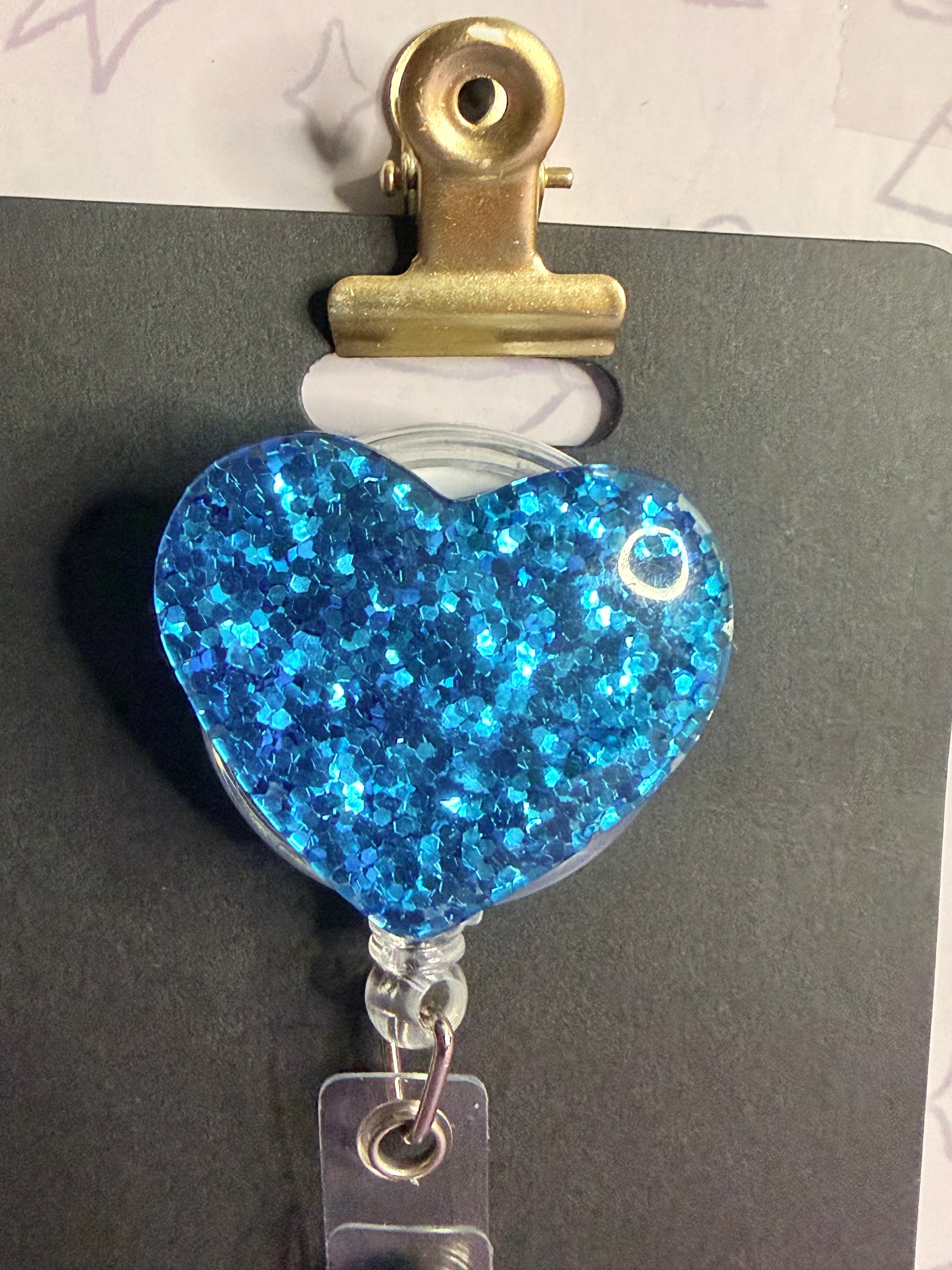 Stitch Coffee Cups Badge Reel & Card Sleeve Set – Teal Glitter Heart Retractable ID Holder with Leopard Print Card Holder