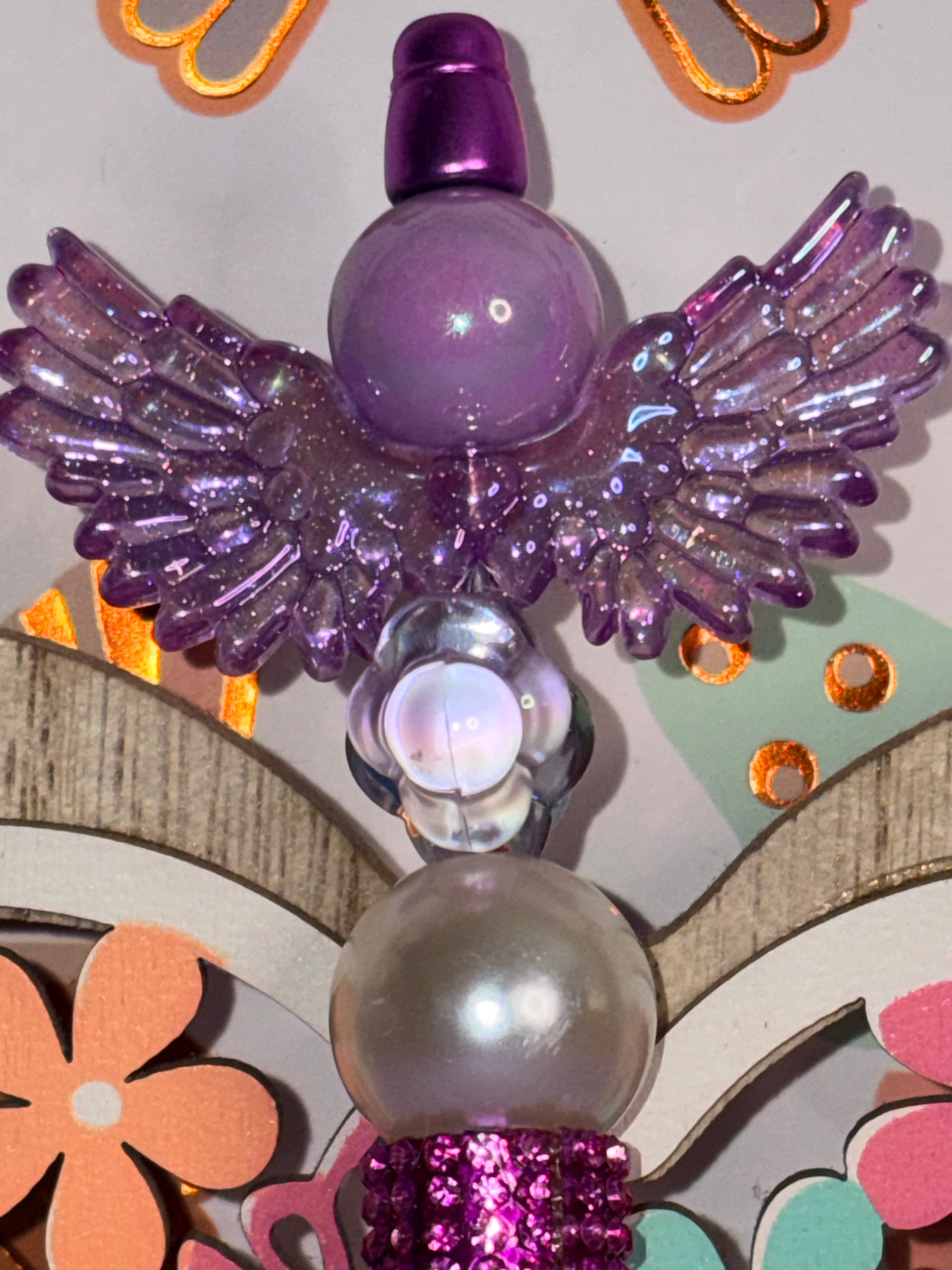 Purple Angel Wings Rhinestone Beaded Pen
