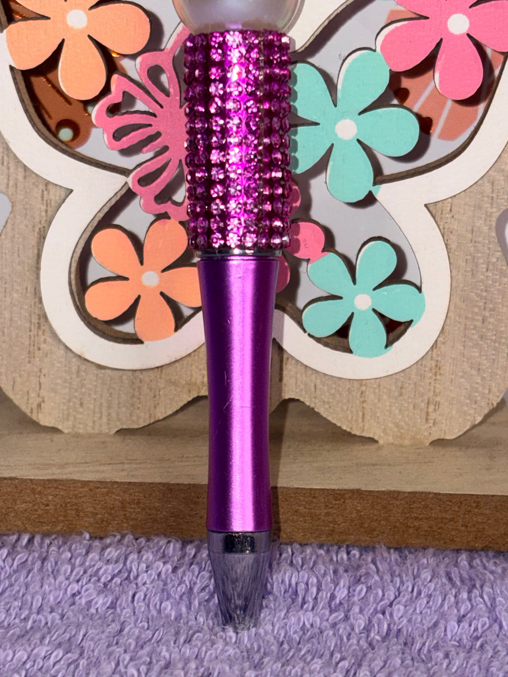 Purple Angel Wings Rhinestone Beaded Pen
