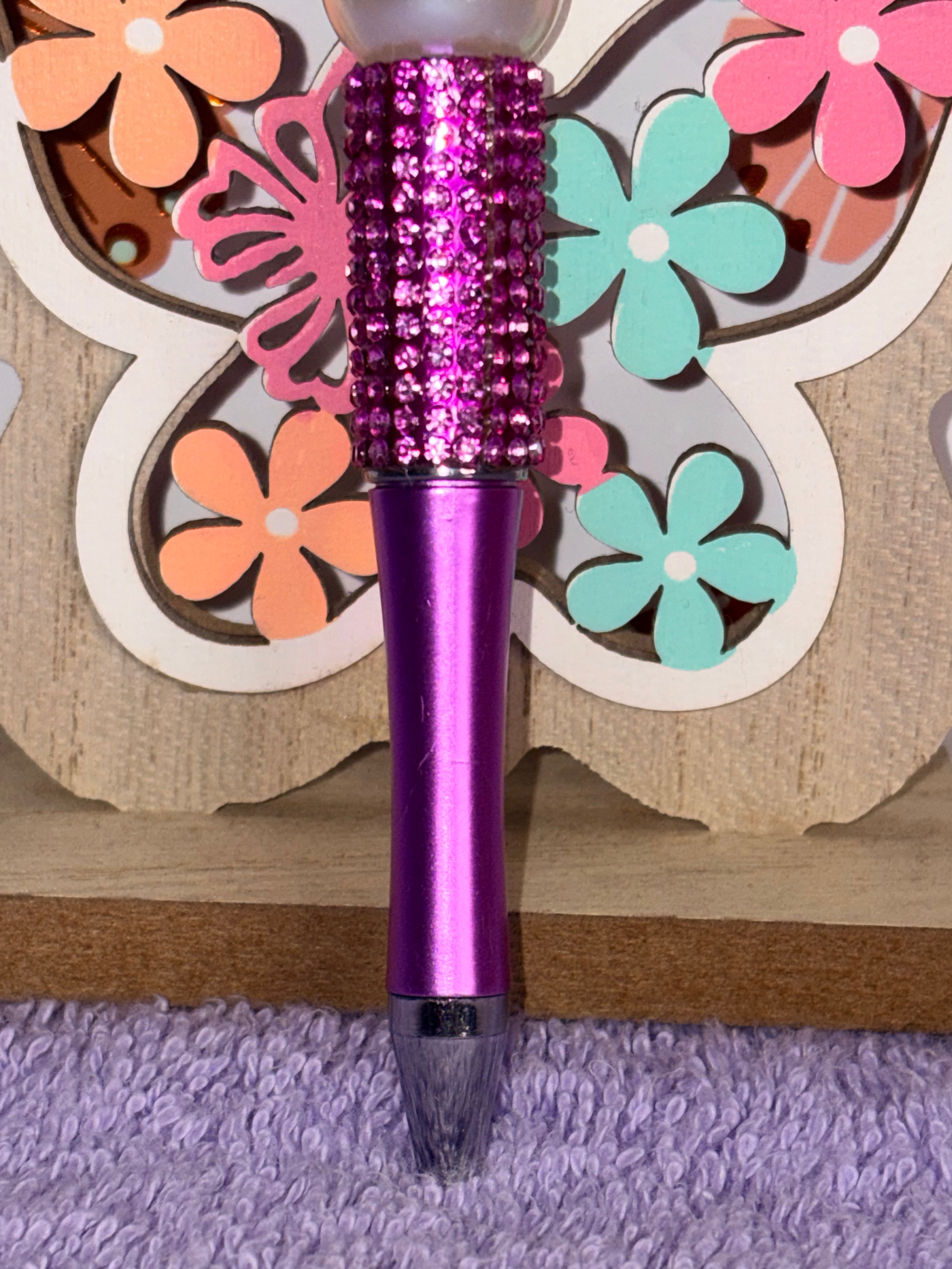 Purple Angel Wings Rhinestone Beaded Pen