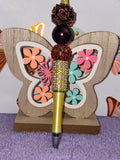 Burgundy Rose & Gold Rhinestone Beaded Pen