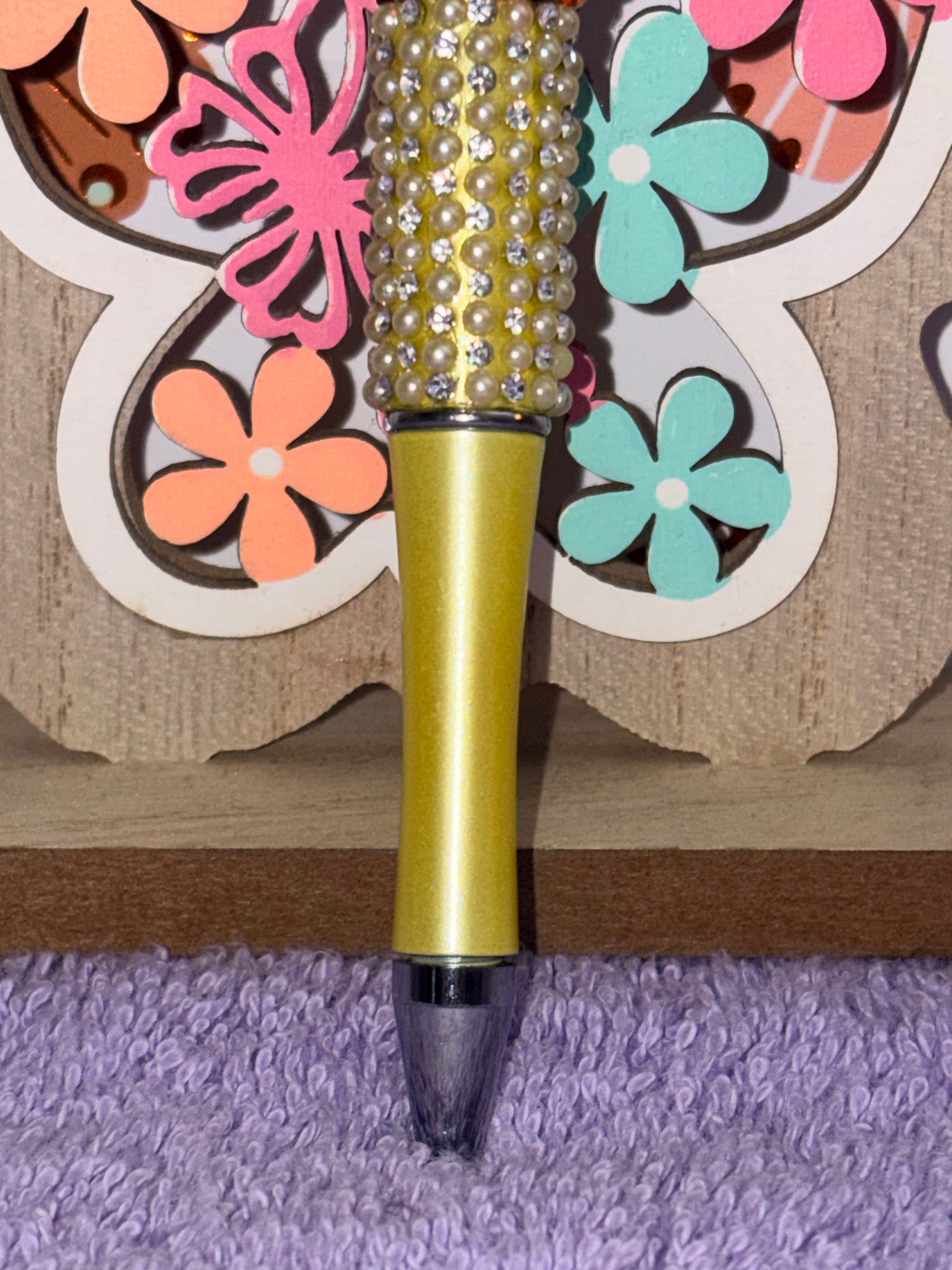Burgundy Rose & Gold Rhinestone Beaded Pen
