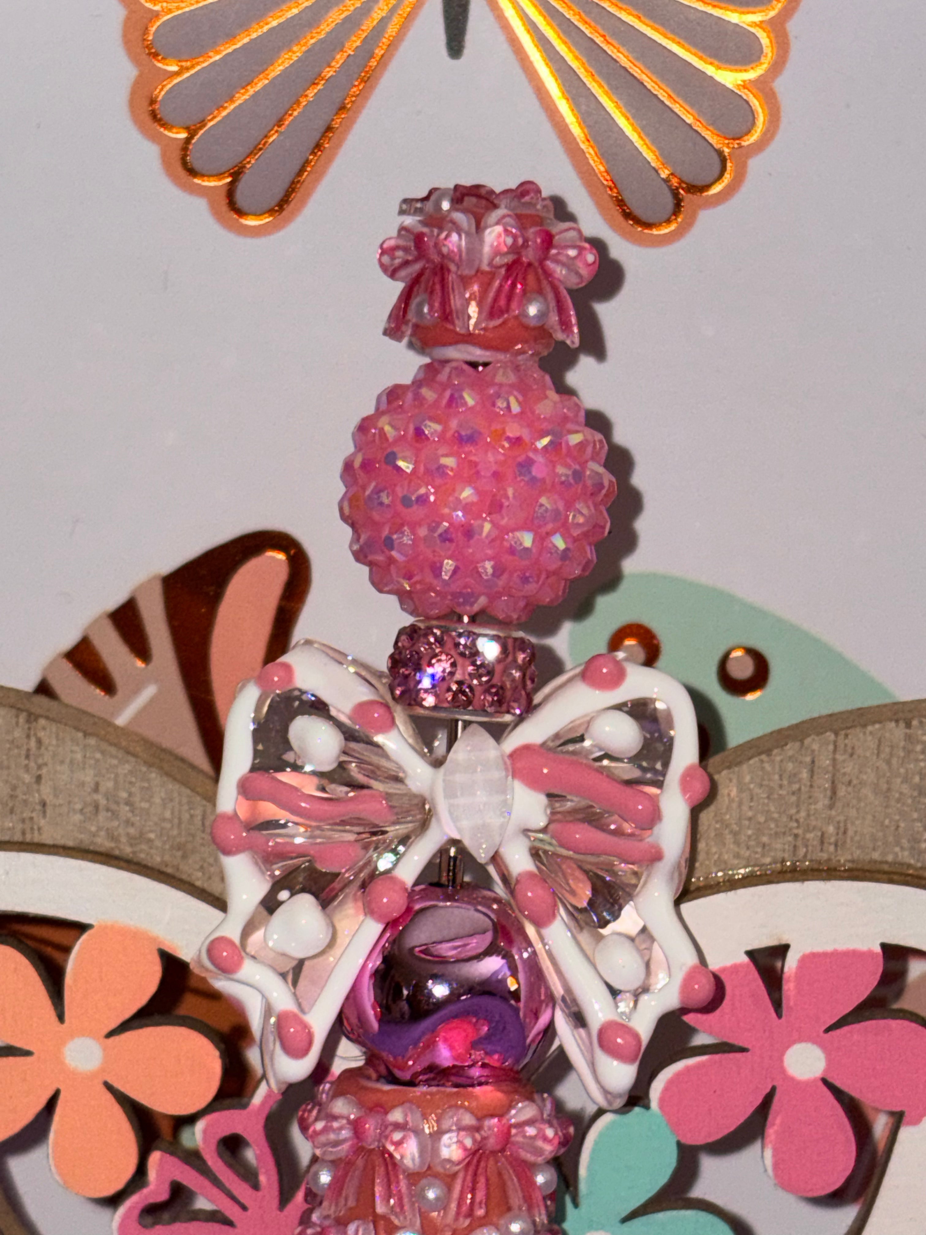 Pink Butterfly Flower Beaded Pen