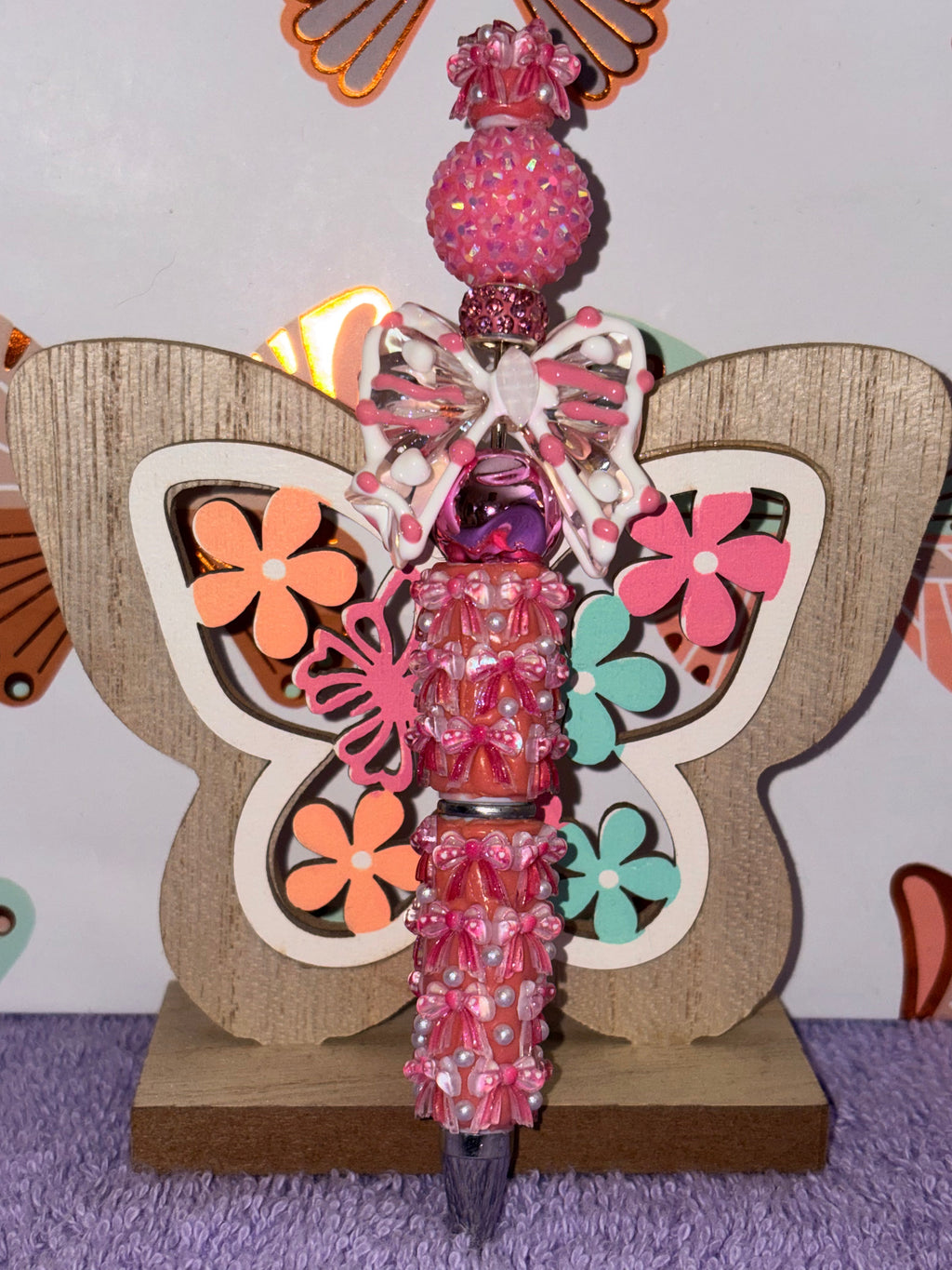 Pink Butterfly Flower Beaded Pen