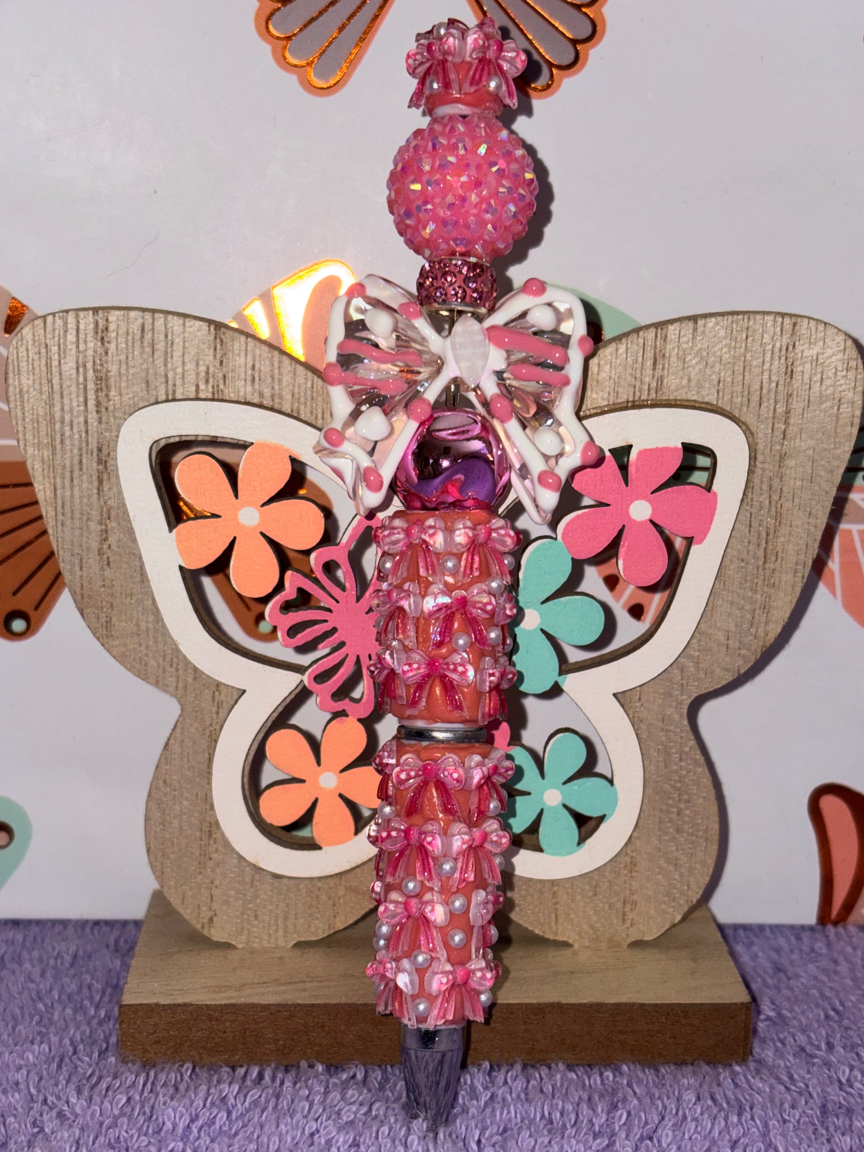 Pink Butterfly Flower Beaded Pen