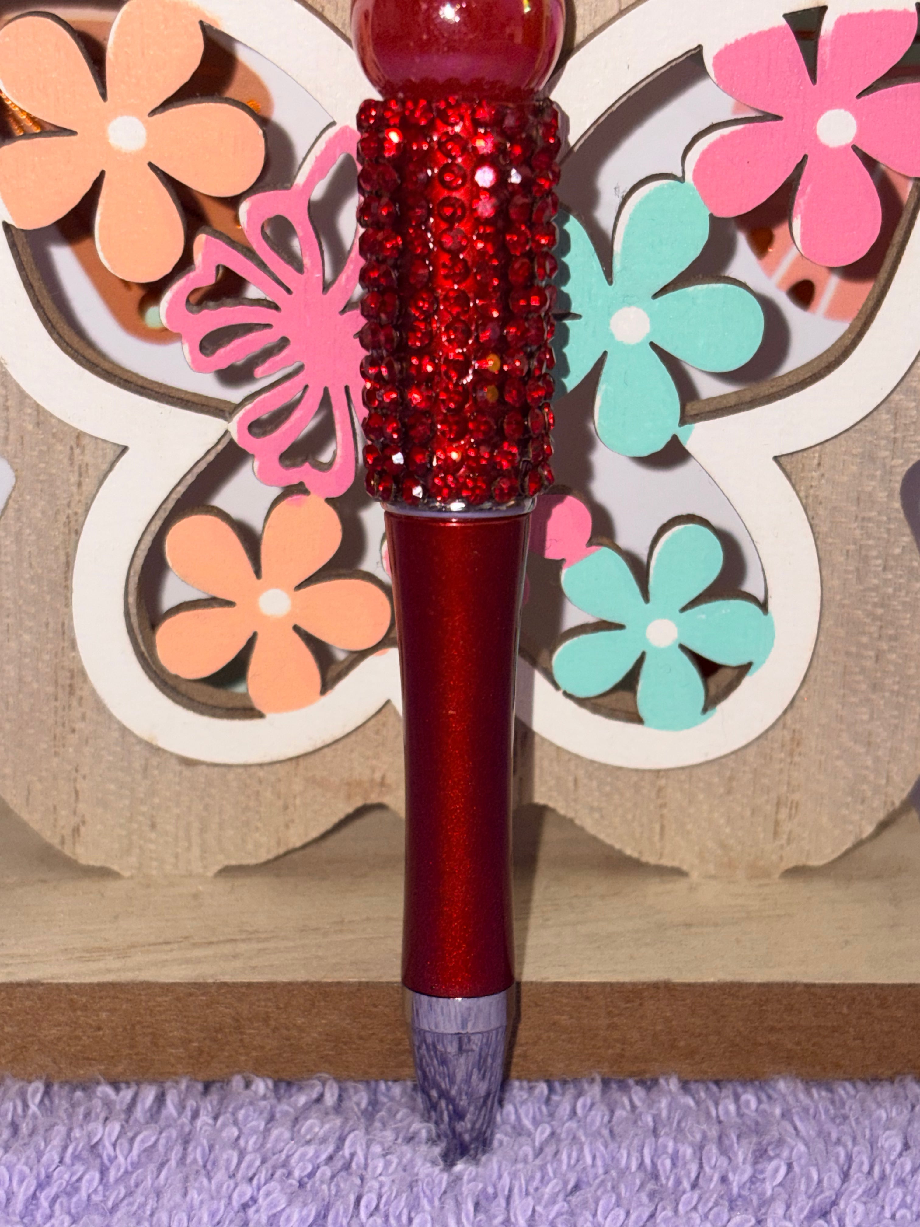 Red Shooting Star Rhinestone Beaded Pen