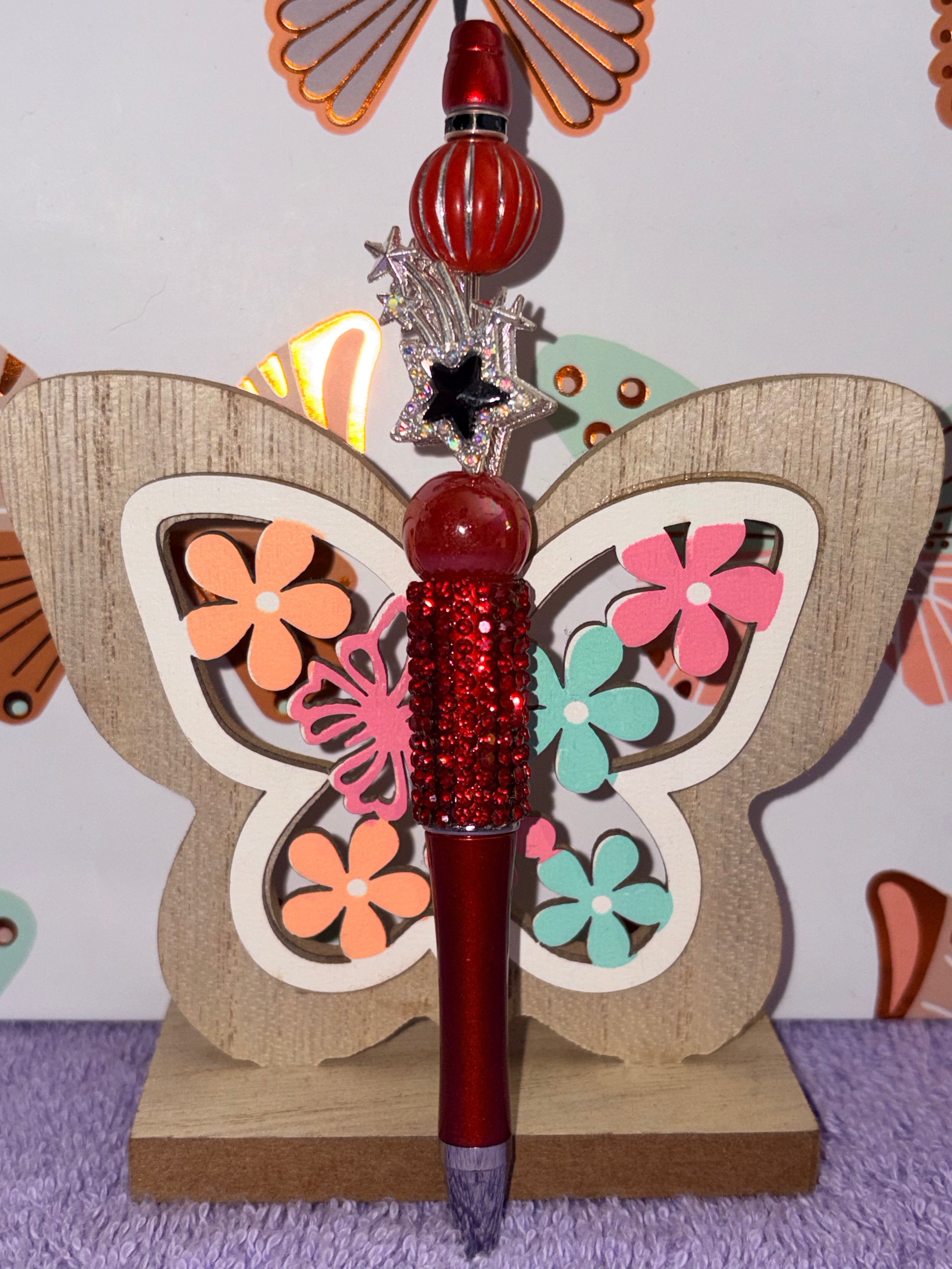 Red Shooting Star Rhinestone Beaded Pen