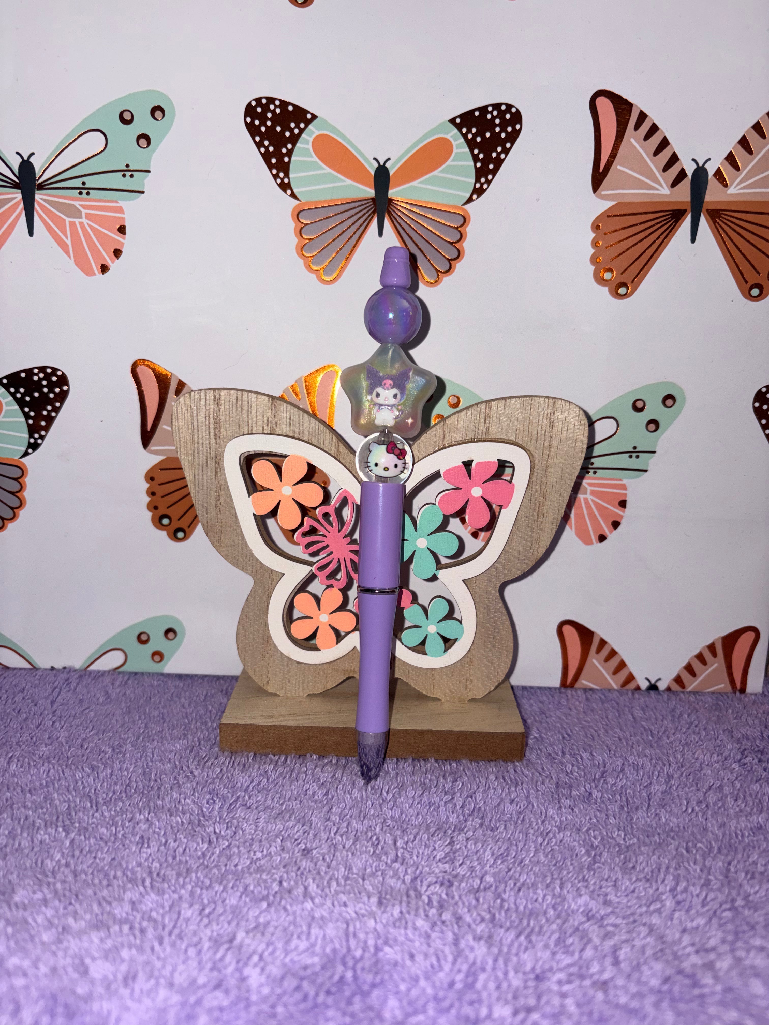 Kuromi & Hello Kitty Sanrio Purple Beaded Pen