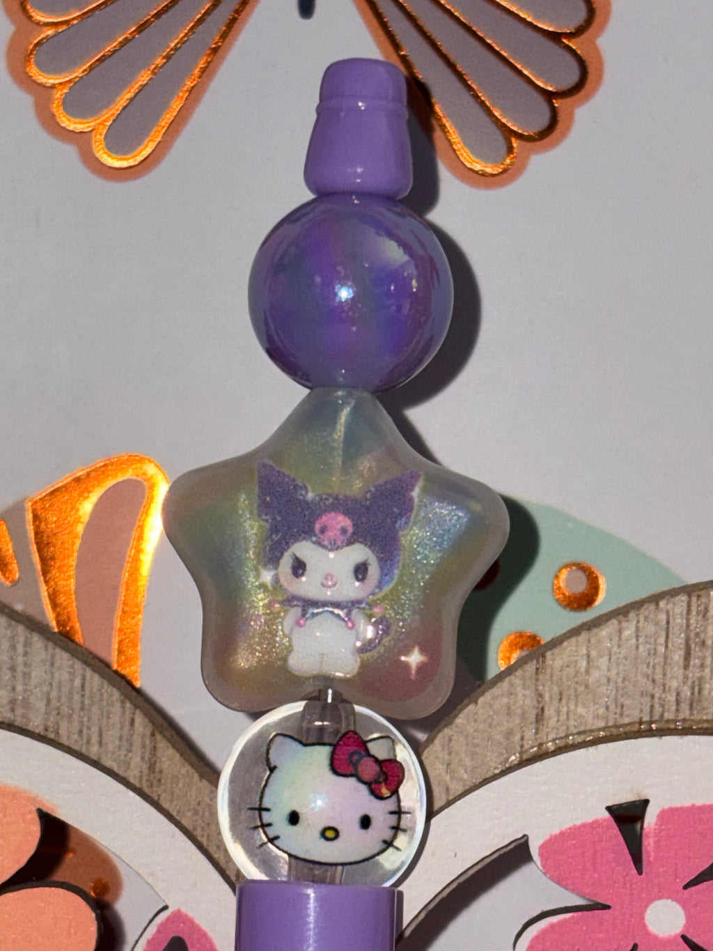 Kuromi & Hello Kitty Sanrio Purple Beaded Pen