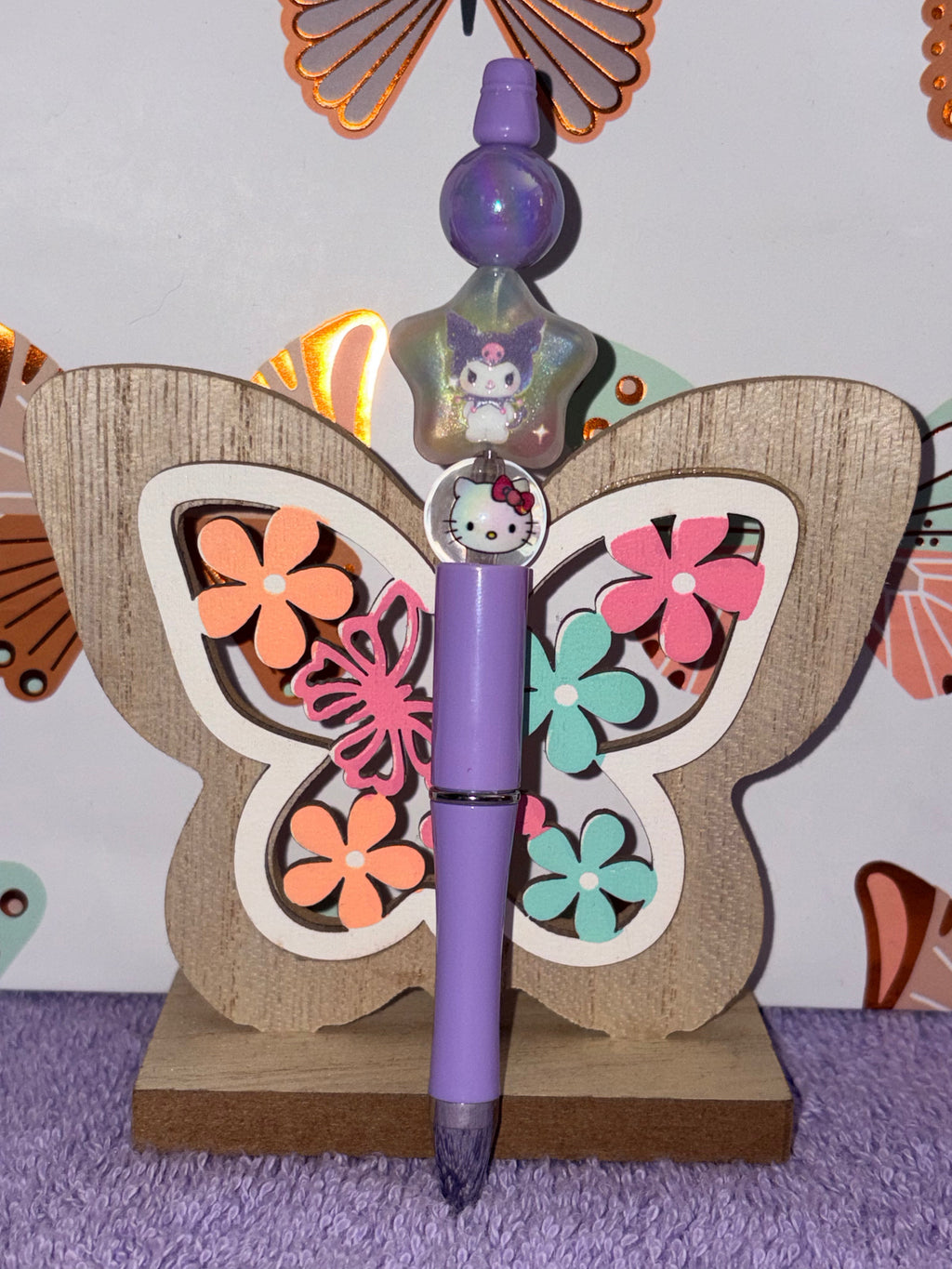 Kuromi & Hello Kitty Sanrio Purple Beaded Pen