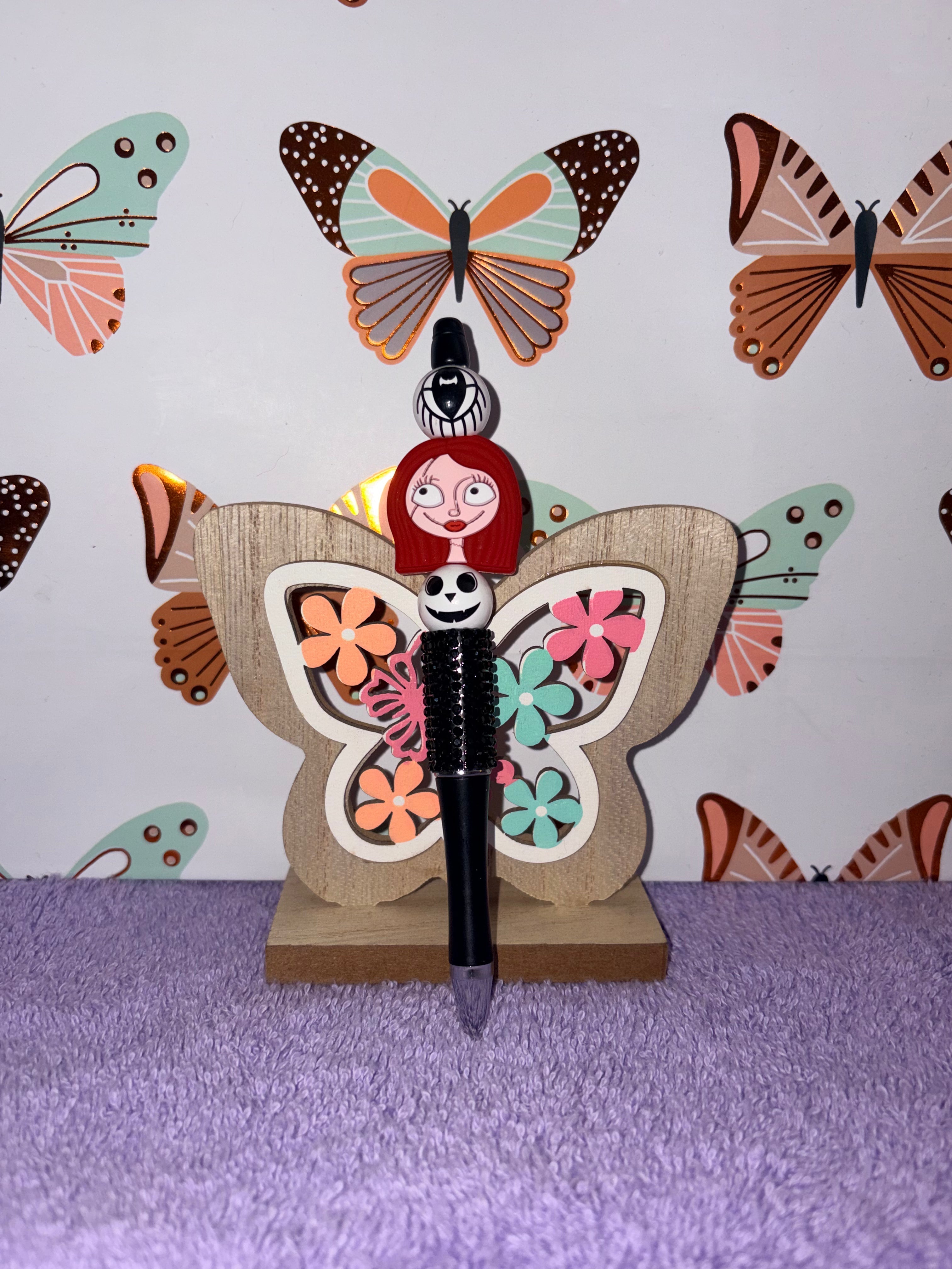 Jack & Sally Nightmare Before Christmas Black Rhinestone Beaded Pen
