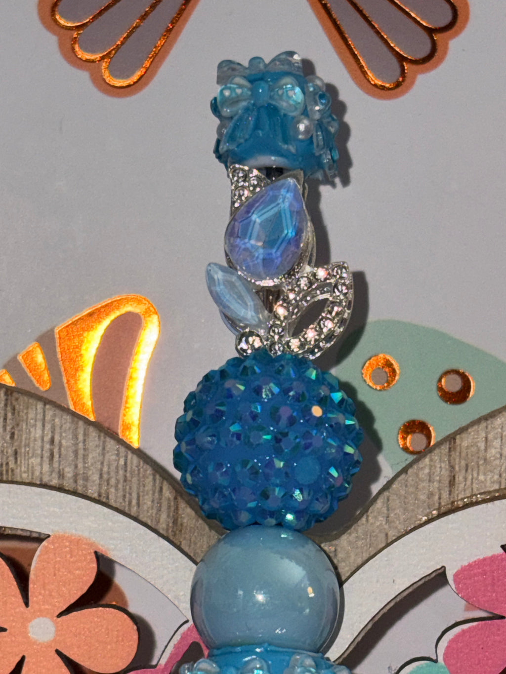 Ocean Blue 3D Flower Cluster Shamballa Beaded Pen