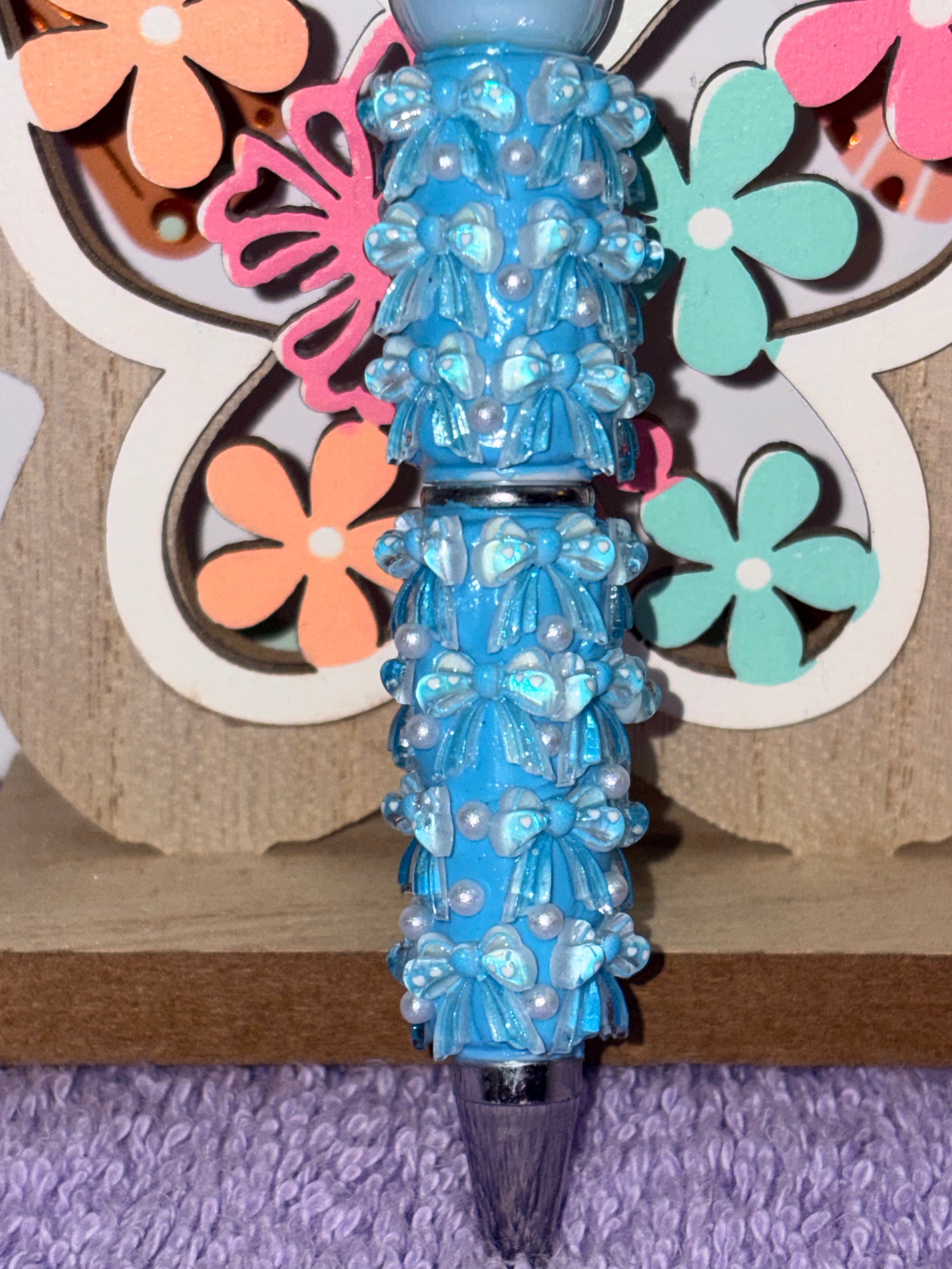 Ocean Blue 3D Flower Cluster Shamballa Beaded Pen