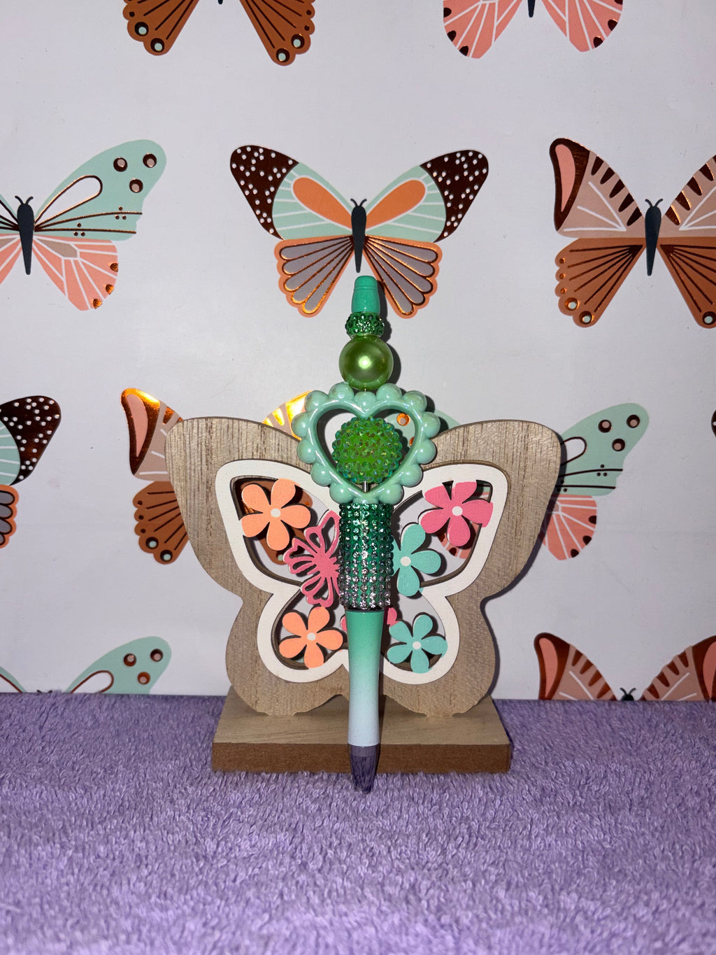 Mint Green Beaded Butterfly Pen