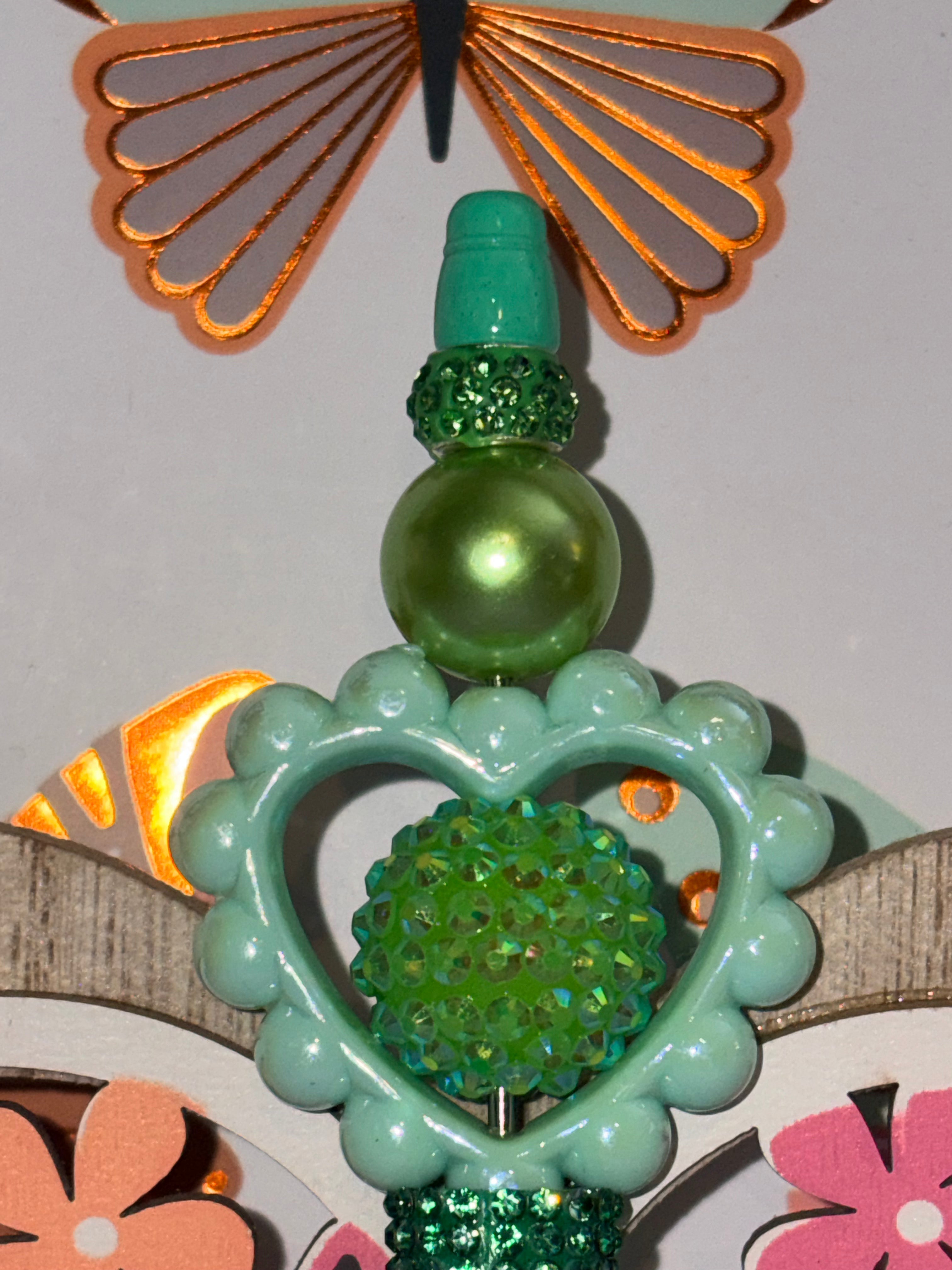 Mint Green Beaded Butterfly Pen