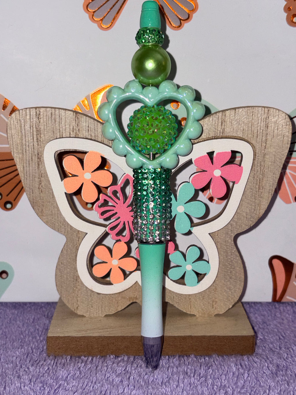 Mint Green Beaded Butterfly Pen