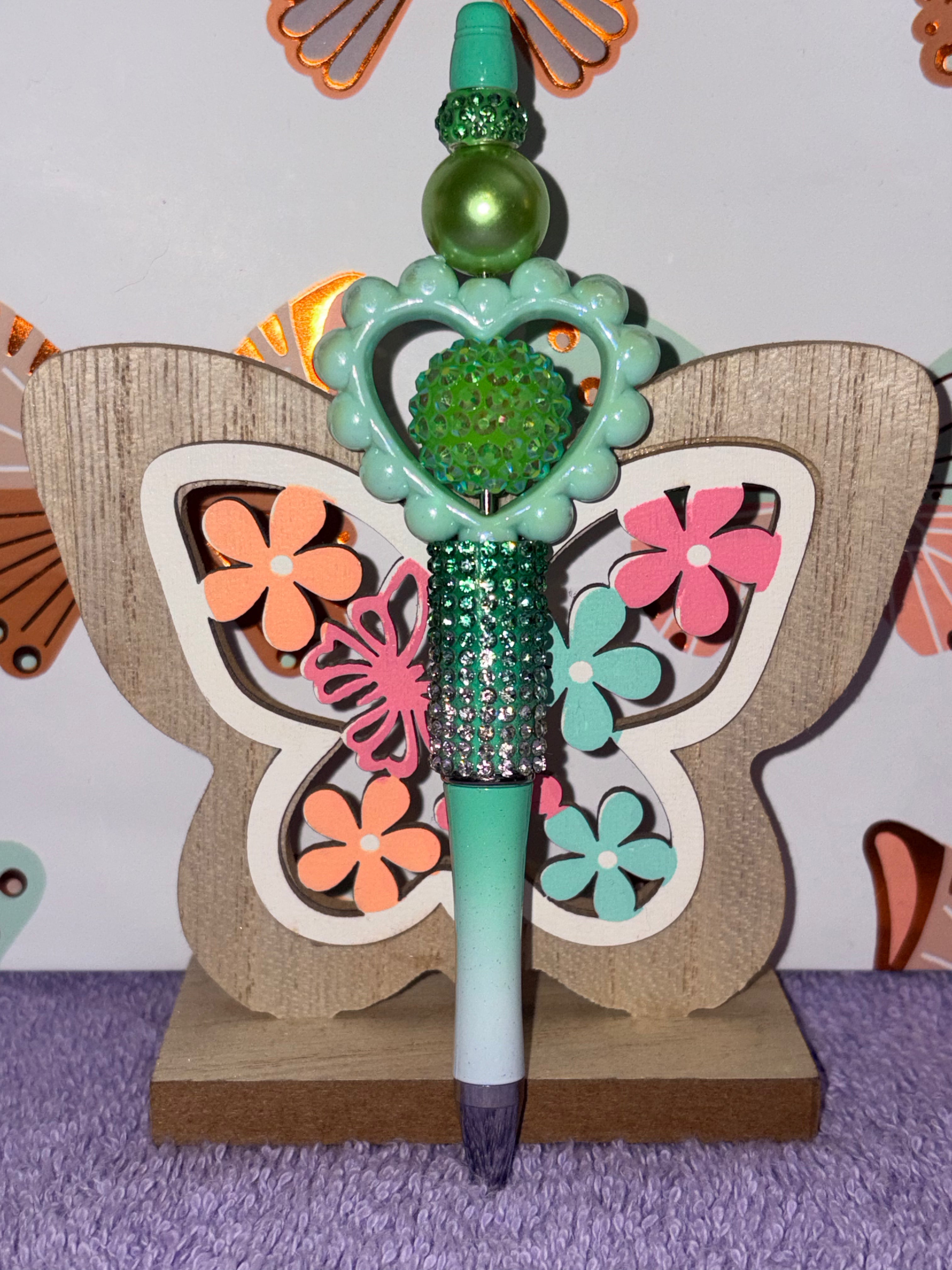 Mint Green Beaded Butterfly Pen