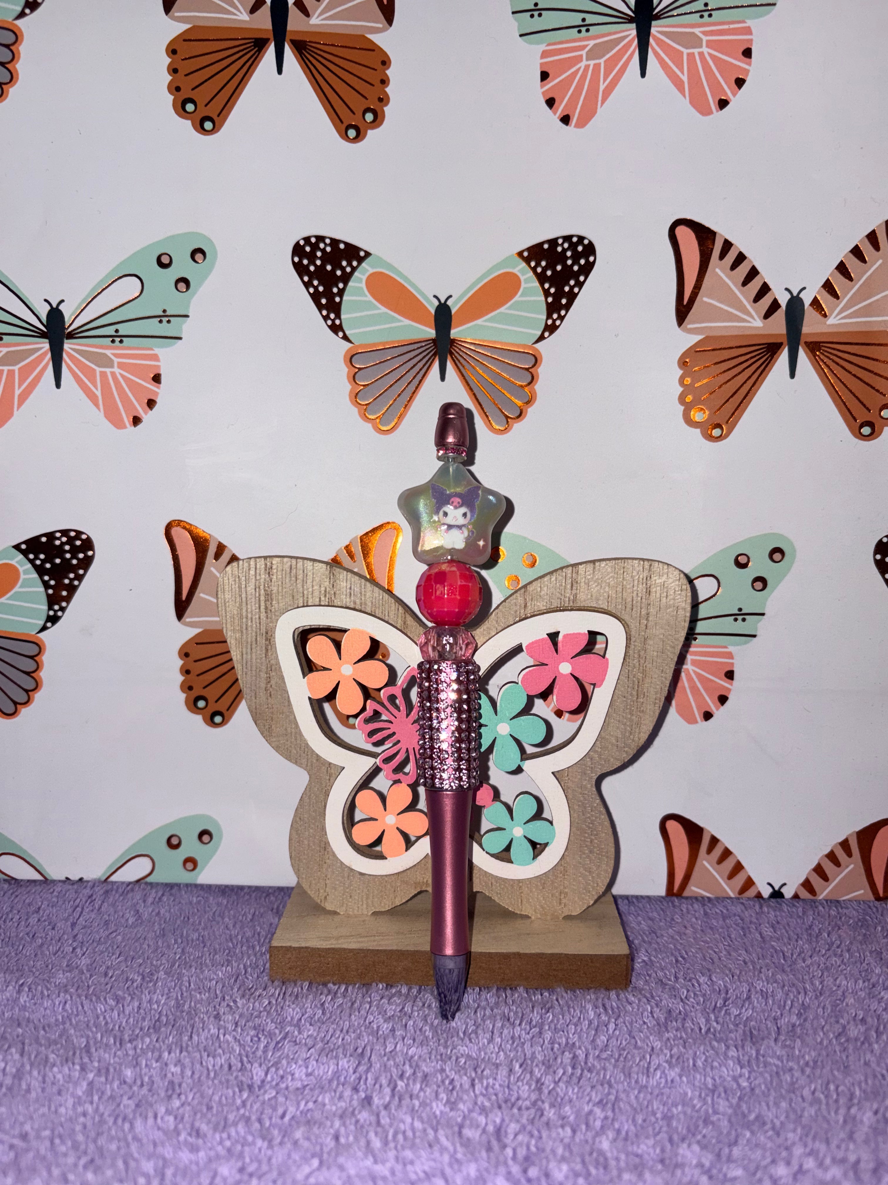 Purple Kuromi Beaded Butterfly Pen