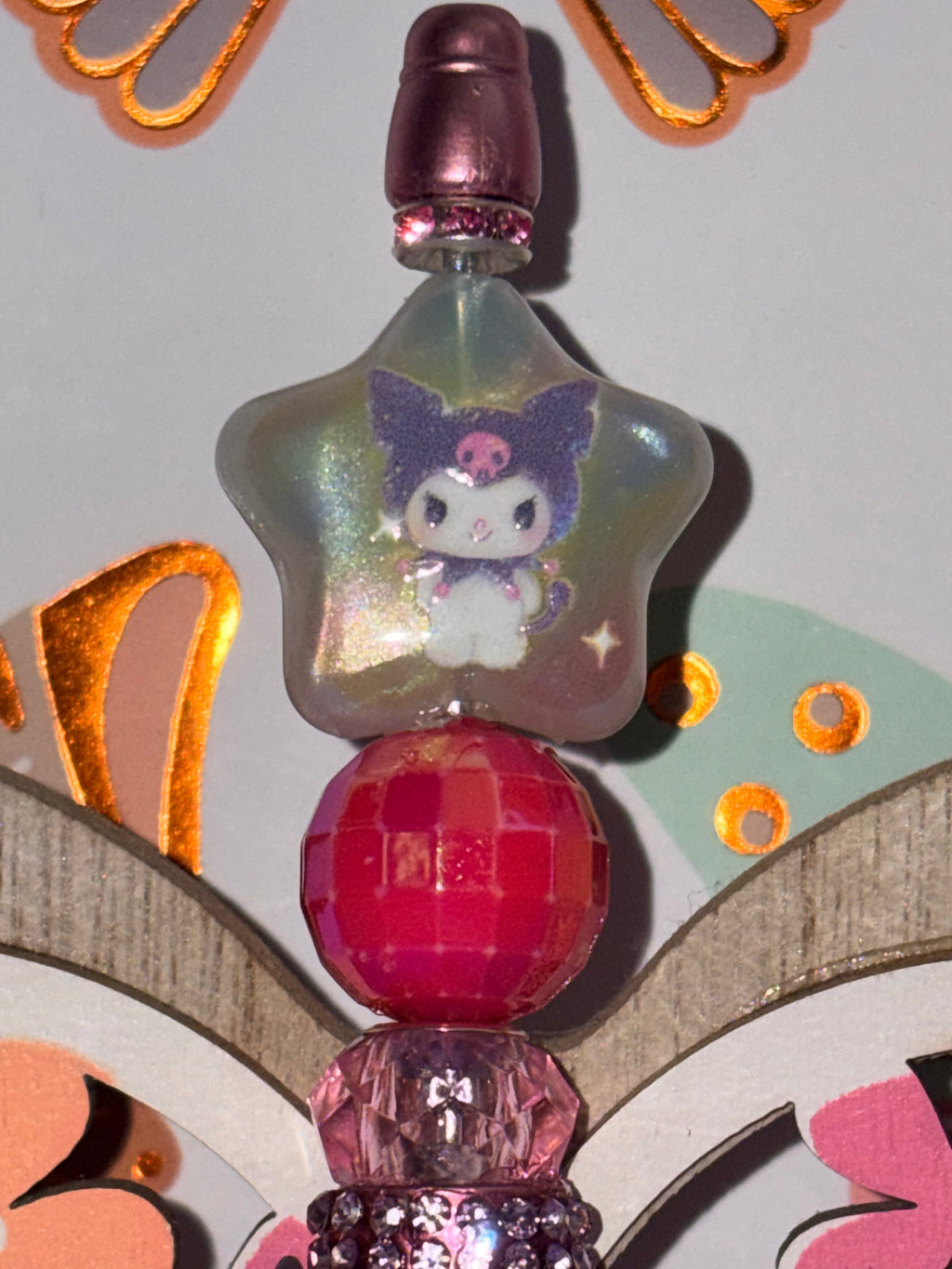 Purple Kuromi Beaded Butterfly Pen